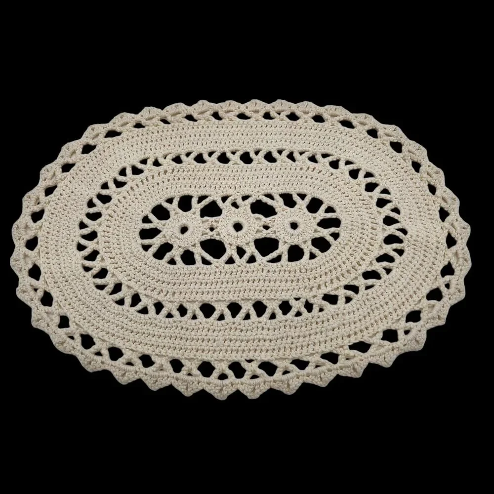 Handmade Crochet Placemats Napkin Rings Set of 4 17x11 Cream Boho Shabby Farm